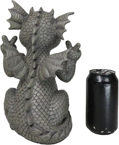 Ebros Whimsical Garden Dragon with Hippie Peace Sign Gesture Statue 10.5" Tall Cute Baby Dragonling Smiling Wide Faux Stone Resin Finish Figurine Home Decor Sculpture