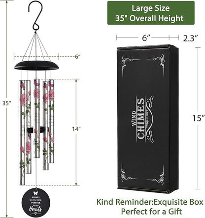 Memorial Wind Chimes for Loss of Loved One - Pink Rose Wind Chimes for Outside, Sympathy Gifts for Remembrance of Mother and Father,Windchimes in Memory of Loved One