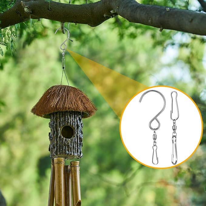 Jetec 30 Pieces Wind Spinner Swivel Hooks 360 Degree Dual Spinning Windsock Chime Supplies Hanger Swivels Clip Hanging Hooks with Storage Box for Wind Spinners Supply, 2 Styles (Metal Color)