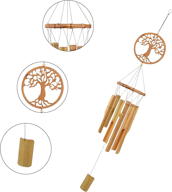 XINRUI Bamboo Wind Chimes, Tree of Life Wooden Wind Chime Kit Natural Decor Music Soothing Wind Bell Hanger Wind Chime Tubes Clearance Gifts for Garden, Outdoor, Outside, Patio and Home(34.5 inches)