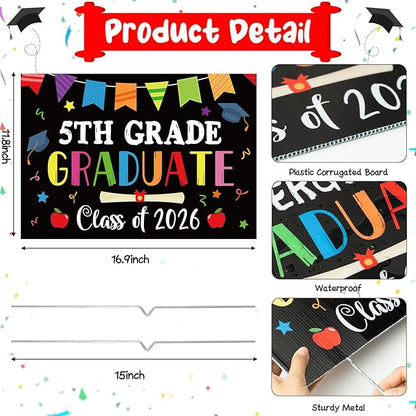 5th Grade Grad Yard Sign - Class of 2026 Fifth Grade Graduate Lawn Sign with Stake School Congrats Graduation Decors Colorful Waterproof Graduation Party Favors for Outdoor Garden Photo Booth Props