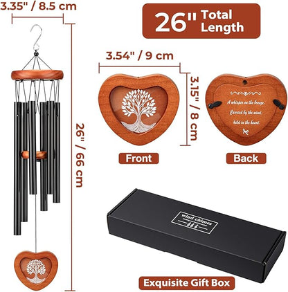 26'' Personalized Wind Chimes with Heart-Shaped Photo Frame - Deep Tone Memorial Wind Chimes for Outside Unique, Sympathy Chime for Loss of Loved One or Pet, Outdoor & Indoor Metal Chime - Black