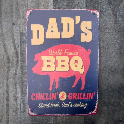 Funny Dad's World Famous BBQ Metal Sign Tin Man Cave Garage Bar Pub Outdoor Wall Decor Grilling Gift