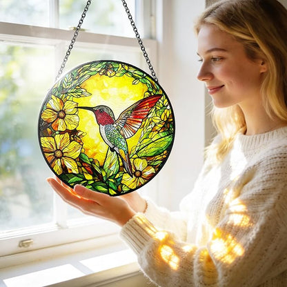 Stained Glass Suncatchers for Windows, 8 Inch Hummingbird Suncatcher Indoor Window, Hummingbird Decor for Bird Lovers