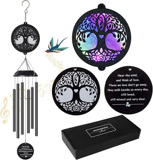 Solar Tree of Life Wind Chimes - Memorial Gift for Mom, Outdoor Garden Decor