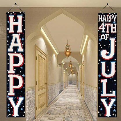 4th of July Porch Banners 71x12 Inch Patriotic Independence Day Decorations Red White Blue Hanging Door Signs American Flag Stars Stripes Outdoor Home Decor Memorial Day Party Supplies
