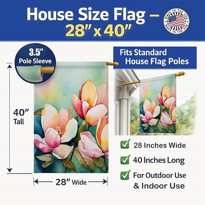 Caroline's Treasures Mississippi Magnolia in Watercolor House Flag Large Porch Sleeve Pole Decorative Outside Yard Banner Artwork Wall Hanging, Polyester, House Size, Multicolor