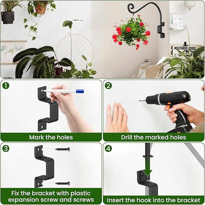 2 Pack 15" Swivel Plant Hangers Outdoor Wall Mount – Heavy Duty Metal Hanging Plant Bracket with 180° Rotation for Bird Feeder, Flower Basket, Lantern, Wind Chimes, Patio Garden Porch Decor