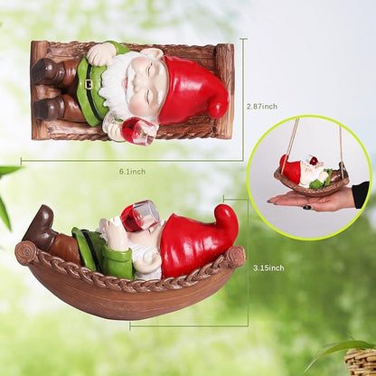 Hanging Garden Gnome Decor - Funny Gnome with Wine Glass on Hammock, Resin Outdoor Statue for Tree, Patio, Yard, Lawn, Balcony, Unique Garden Gifts for Mom, Women, Housewarming, Christmas Decorations