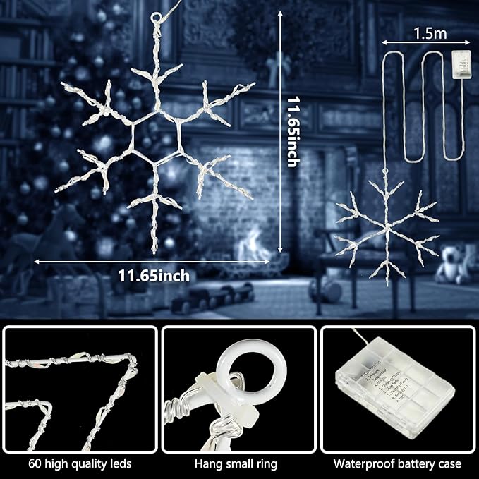 Tuanse 2 Pcs Christmas Silhouette Window Lights Christmas Snowflake Lights with Remote Control LED Lighted Snowflake Decorations Xmas for Window Wall (White)