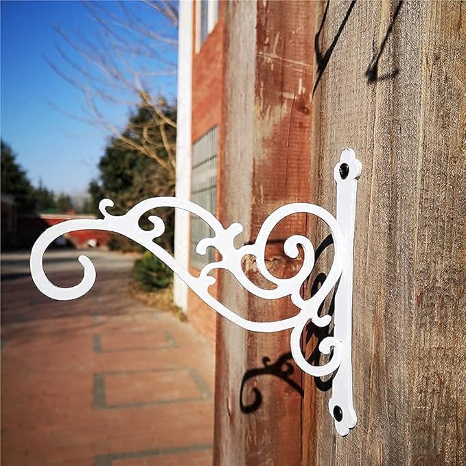 Iron Hanging Planter Bracket, 2 Pcs 6-Inch Wall Hooks for Hanging Birds Feeders, Latern, Wind Chimes, Coat, Decorative Indoor Outdoor (Screws Included, White)