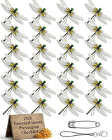 Dragonfly Clips for Bugs Repellent, 3D Artificial Dragon Fly, Lifelike Outdoor Hanging Ornament Garden Decor, Durable Fake to Keep Away Yard Ornaments Hat Golf Moving(Yellow(24pcs))