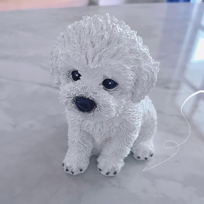 Bichon Frise & Maltese Dog Statue Outdoor - Resin Garden Decor for Pet Lovers, 5.9x4.3x6.3 Inch Weatherproof Figurines, Yard Ornament & Gift for Dog Owners