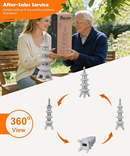 Nacome Solar Pagoda Garden Statues: 25.6 inches Multi-Layer Outdoor Waterproof Resin Zen Decor for Landscape Balcony Patio Porch Yard Ornament(Gray)