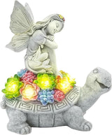 Solar Angel Garden Statue，Solar Garden Statue Angel and Turtle,Figurines Outdoor Decor,Outdoor Solar Statue with LED Lights for Yard,Patio,Lawn Art Decoration,Housewarming Gift