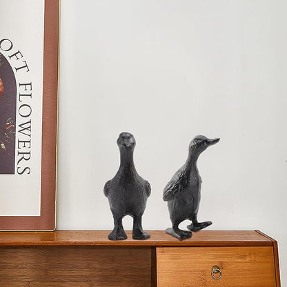 Cast Iron Duck Statue Set of 2, Heavy Duty Small Cute Duck Statuary Ducks Decor for Garden Desktop Farmhouse Figure Home Decoration