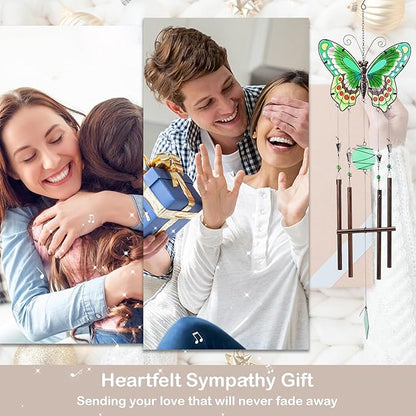 Taman Wind Chimes, 40" Butterfly Glass Wind Chime Colourful Wings Decorative Valentine's Day Gift Memorial Sympathy Gift Mom for Home, Outdoor, Yard, Patio,Garden Decor