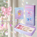 Crystal Suncatchers for Window Pink Bow Ornaments Hanging Clear Wind Chime with Chains for Garden Wedding Girls Mom Room Decor Xmas DIY Gift