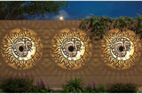 4 Pack Solar Fence Lights Metal Solar Powered Outdoor Wall Deck Step Lights Sun Moon Theme Waterproof Fence Light for Garden Post Patio Backyard Yard Decor, Gardening Gifts for Women Mom Grandma