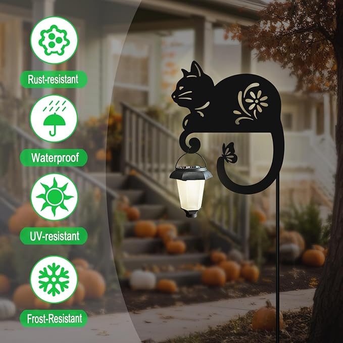 Cat Solar Lights Outdoor,Metal Black Cat Yard Decorations Outside for Garden Decor Stake,Solar Lights for Pathway,Women Gifts