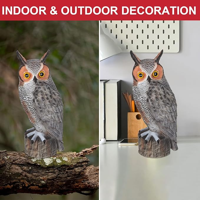 Plastic Owl Scarecrow Garden Owl Sculpture for Outdoor Yard, Fake Owl for Bird Control Garden Tree Decoration, 2-Pack
