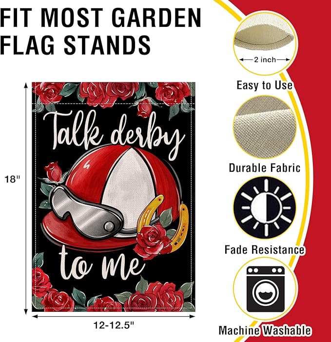 Artofy Kentucky Helmet Small Decorative Garden Flag, Talk Derby To Me Roses Churchill Downs Yard Lawn Outside Decor, Horse Racing Horseshoe Burlap Outdoor Home Decoration Double Sided 12 x 18