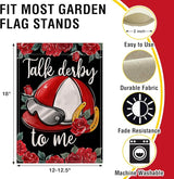 Artofy Kentucky Helmet Small Decorative Garden Flag, Talk Derby To Me Roses Churchill Downs Yard Lawn Outside Decor, Horse Racing Horseshoe Burlap Outdoor Home Decoration Double Sided 12 x 18