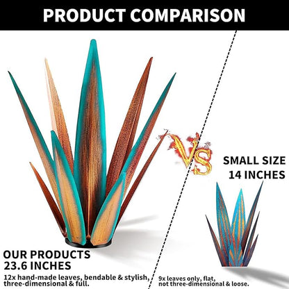 KODIBO Large Tequila Rustic Sculpture, Agave Plants for Outdoor Patio, Home Decor Hand Painted Metal Garden Statue, Lawn Ornaments Yard Stakes (Blue - L)