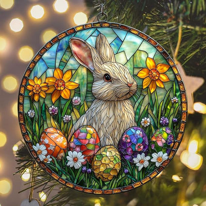 Vivid Mosaic Easter Bunny Art Acrylic Suncatcher Stained Glass Effect Window Car Hanging Christmas Ornament Indoor Outdoor Decor Garden Sun Catcher Panel for Easter Lover for Women Mom Grandma