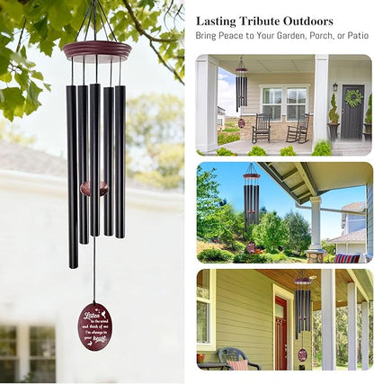 Sympathy Wind Chimes for Outside, 33.5" Large Memorial Wind Chime with Bird & Heart Sail, Remembrance Gift for Loss of Mother Father, Listen to the Wind Bereavement Gift, Black