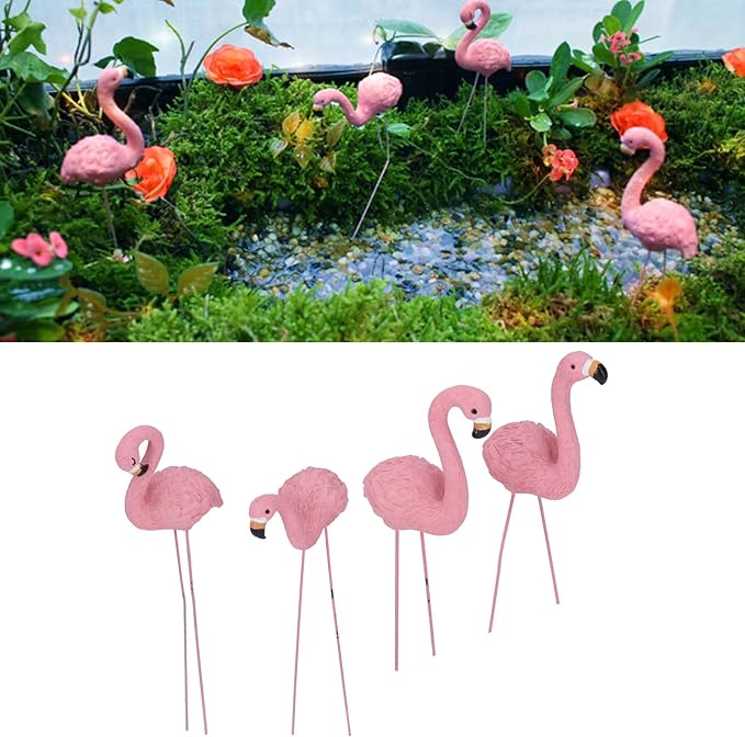 4 Pcs Pink Flamingo Garden Statues – Stylish and Vivid Lawn Decorations with Fine Details Suitable for Yards, Patios, and Gifts