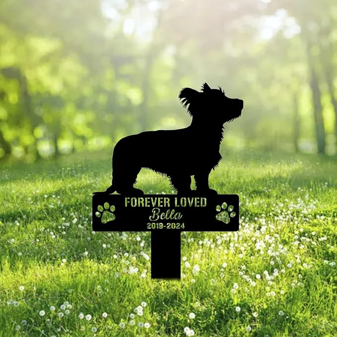 Custom Skye Terrier Dog Metal Memorial Garden Stake Personalized Pet Grave Marker Name Sign Remembrance Stake Decor Sympathy Dog Loss,Outdoor Statues for Yard Garden Lawn Patio Pathway Grave.