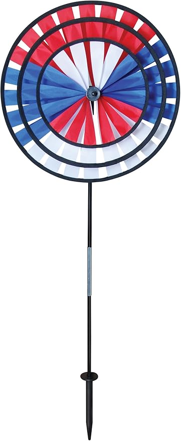 In the Breeze 14-Inch Triple Patriotic Wheel Spinner, Outdoor Ground Décor, 2847