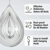 12PCS Stainless Steel Bird Deterrent Wind Spinners for Outside – Reflective Outdoor Bird Repellent Hanging Ornaments, Humane Pigeon Scarer for Yard Garden, Balcony, Patio, Roof & Window (12, Teardrop)