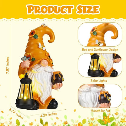 VIHOSE Solar Garden Gnomes Outdoor Decor 8'' Spring Resin Gnome Figurine Holding Lantern with Solar LED Lights for Yard Patio Lawn Decorations Best Gifts for Mother's Day Housewarming