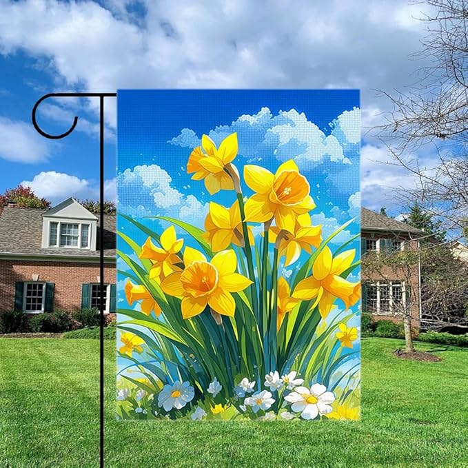 Gkyygk Welcome Garden Flag Yellow Daffodils Flower 12x18 Inch Double Sided Burlap Banners Yard House Seasonal Farmhouse for Men Women