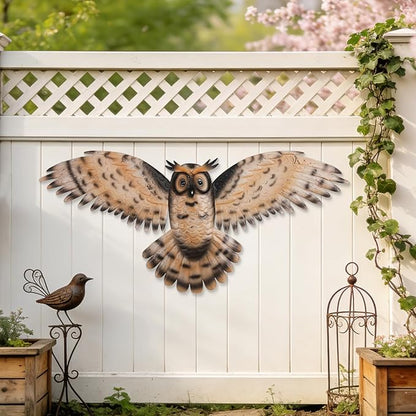 JJALIGHTS 37" Large Metal Owl Wall Art Outdoor Indoor Decor - Flying Owl Wall Hangings for Garden Patio Home Bedroom Office Decoration