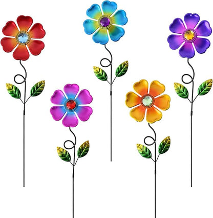 Garden Decor for Outside,Multi-Color Metal Flower Yard Art Decorative Stakes 5 pcs Lawn Ornaments Front Yard Spring Outdoor Porch Pathway Decor