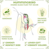 Sliner Hummingbird Stained Glass Suncatcher Decor for Indoor Outdoor Plants, Stained Glass Humming Bird Decoration for Garden Planters Hanging Plant, Handmade Gifts for Women Mom