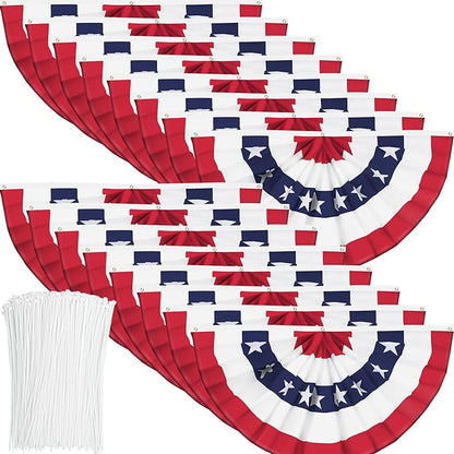 USA Pleated Fan Banner Patriotic Half Fan Banner Flag with Canvas Header and Brass Grommets for 4th of July Memorial Day Indoor Outdoor Decoration (16, 1.5x3 Feet)