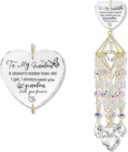 AceOrbit Grandma Thank You Gift, Crystal Suncatchers for Window Hanging Wind Chime Garden Suncatchers Rainbow Indoor Outdoor Decor Dazzling Unique Birthday Gifts for Grandma