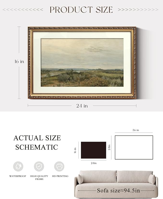 ARPEOTCY Vintage Gold Framed Large Wall Art, Nature Trees Landscape Rivers Retro Paintings, Canvas Prints Artwork with Antique Frame, Victorian Wall Picture Decor for Gallery Living Room 16x24 inch