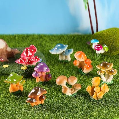DIYOMR 5pcs Mushrooms Figurines, Creative Resin Mushroom Series Fairy Garden Accessories Craft Indoor Outdoor Decor