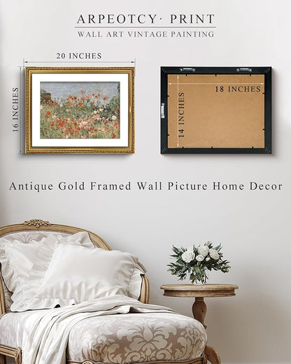 ARPEOTCY Vintage Gold Framed Large Wall Art, Retro Garden Shoals Sea Sky, Canvas Prints Artwork with Antique Frame, Victorian Wall Paintings Decor for Living Room Gallery, 16x20 inch