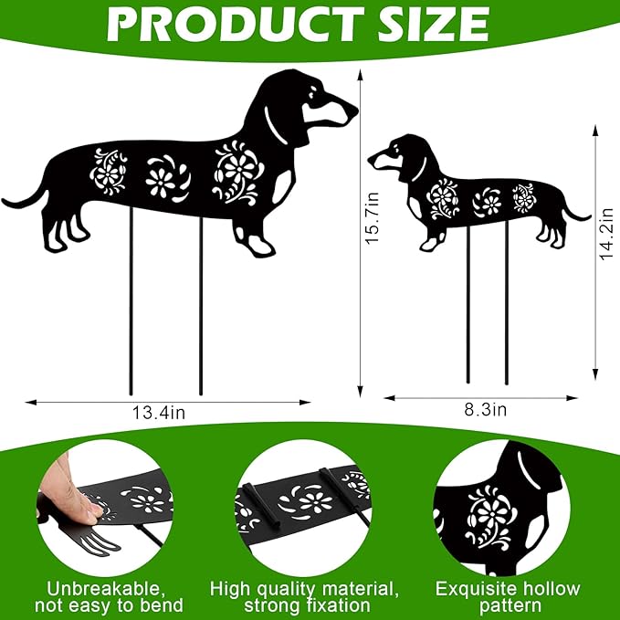 FoldTier 2 Pack Metal Dog Garden Decor for Outside Dachshund Garden Stakes Black Silhouette Decorative Stakes Decorations Dachshund Gifts Dog Lovers Yard Patio Lawn Outdoor Decor