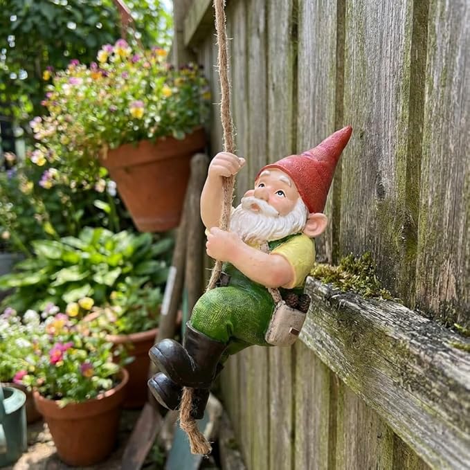 TERESA'S COLLECTIONS Garden Outdoor Decor,Hanging Gnomes Garden Decor,Climbing Gnomes Statue，Waterproof Resin Garden Statue, Garden Gift, Indoor/Outdoor,5.9"