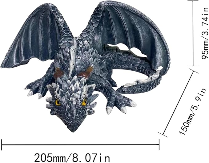 Resin Garden Dragon Statue Squatting Guard Dragon Figurine Dragon Decorations for Outside Lawn Patio Yard Ornament Gothic Garden Decor Patio Balcony Yard Decorations (Black)