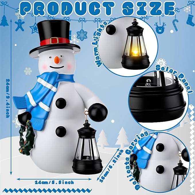Suzile 2 Pack Solar Snowman Statue Winter Decoration 9.4 Inch Resin Garden Winter Statue with Lantern Lights Outside Snowman Figurine for Pathway Courtyard Lawn Patio Porch Indoor Home Decor