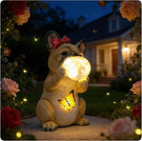 Solar Garden Dog Statue, French Bulldog Garden Statue with LED Bubble and Butterfly, Detachable Outdoor Decorative Stake, Waterproof Yard Decor for Patio, Lawn, Porch, Holiday and Birthday Gifts