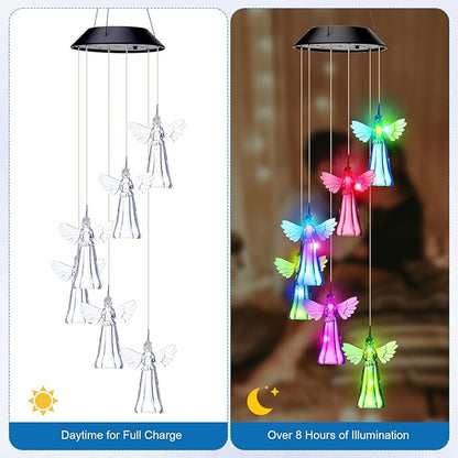 Retisee LED Solar Hanging Wind Chime, Outdoor Mobile Color Changing Light, Home Yard Garden Decoration Automatic Light Gift for Party Women Mom(Angle)